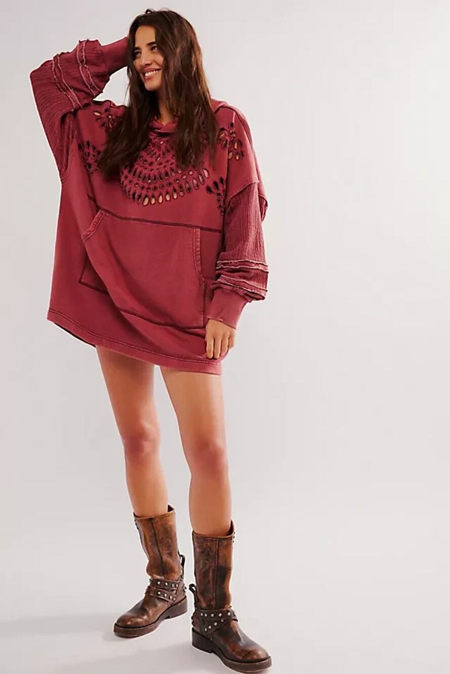 Free People Last Call Sweatshirt Washed Red Oversized Hoodie Sweatshirt New XL